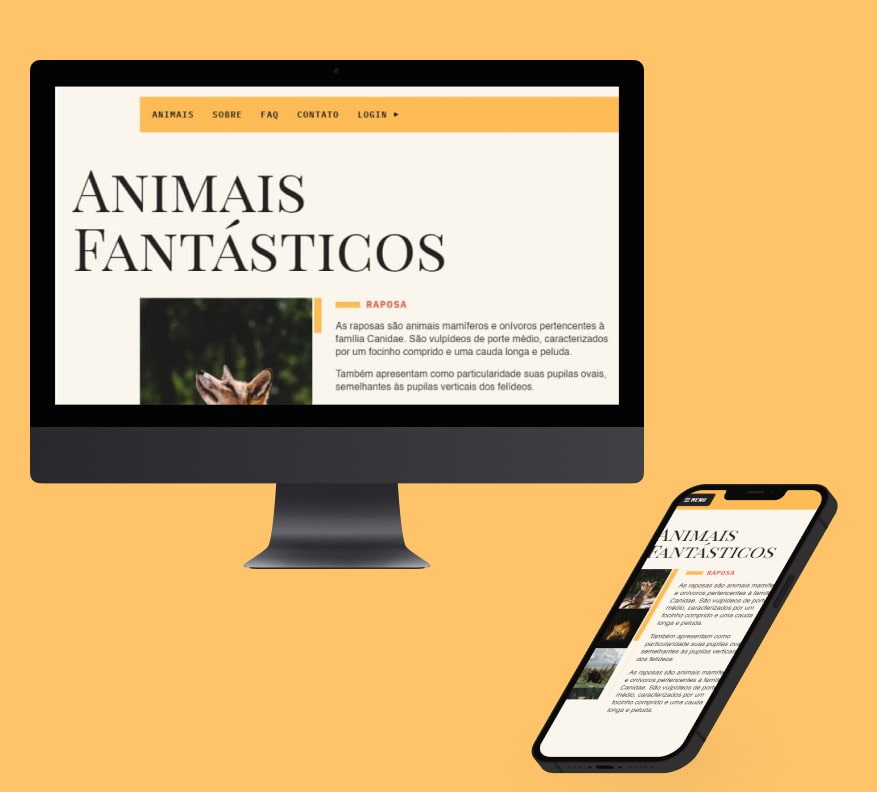 Home page do site Animais Fantásticos